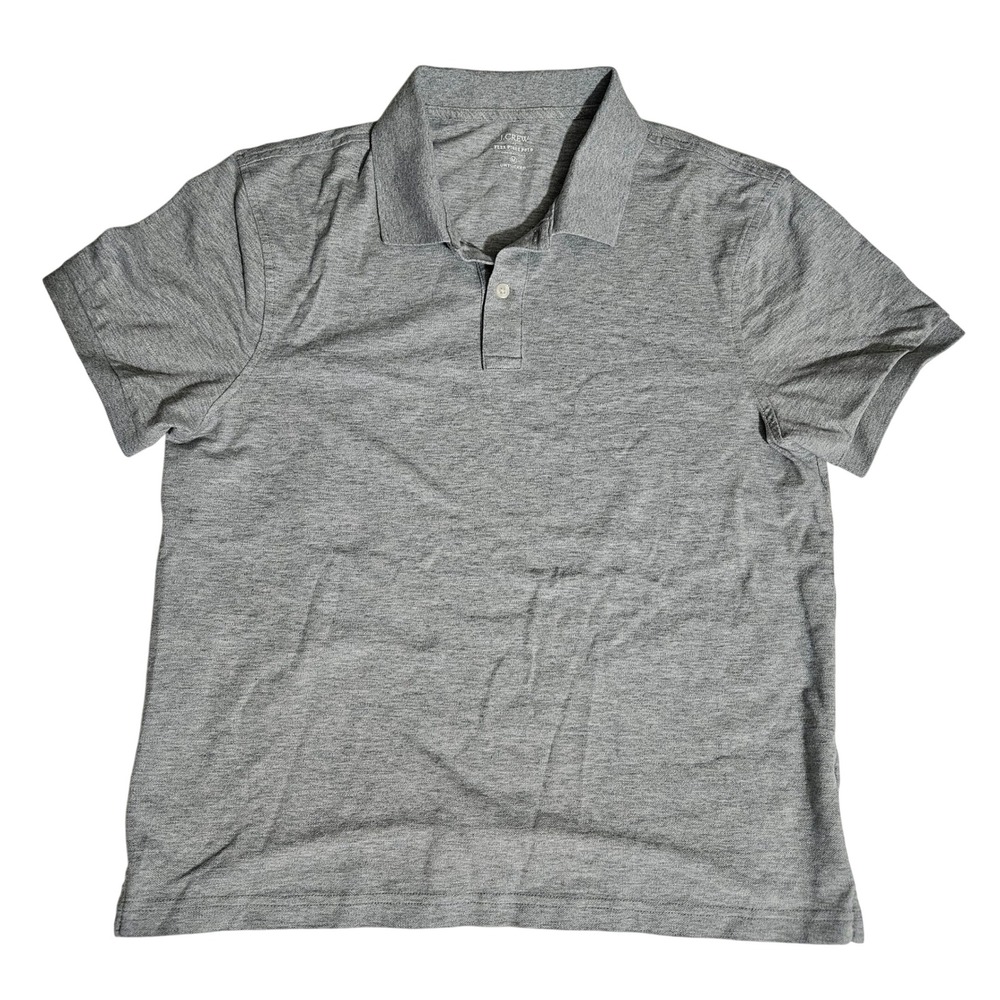 J.Crew Mens Flex Pique Polo Shirt Heather Grey Untucked Fit Short Sleeve M